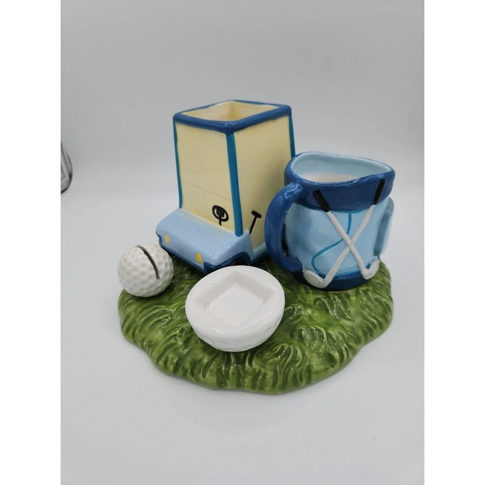 Golf Themed‎ Gift Planter Office Desk Card Holder Blue Green  RARE!